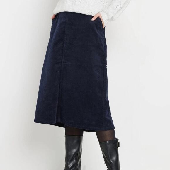 Blue A-Line Midi Skirt with Slit for Work - Picture 1 of 7